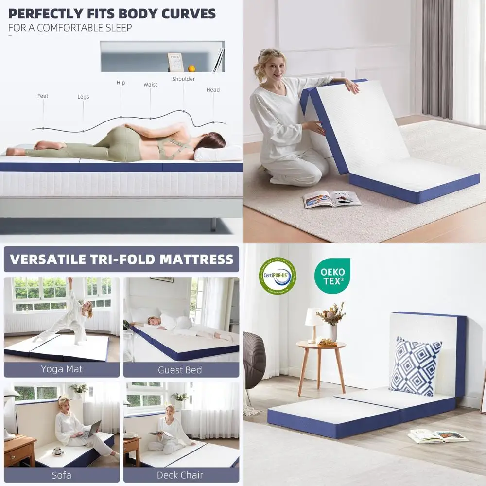 

Складной матрас из пеноматериала 4 дюйма с дышащим, моющимся чехлом — идеально подходит для напольных кроватей, йоги, путешествий, кемпинга — 75 x 38 x 3 дюйма