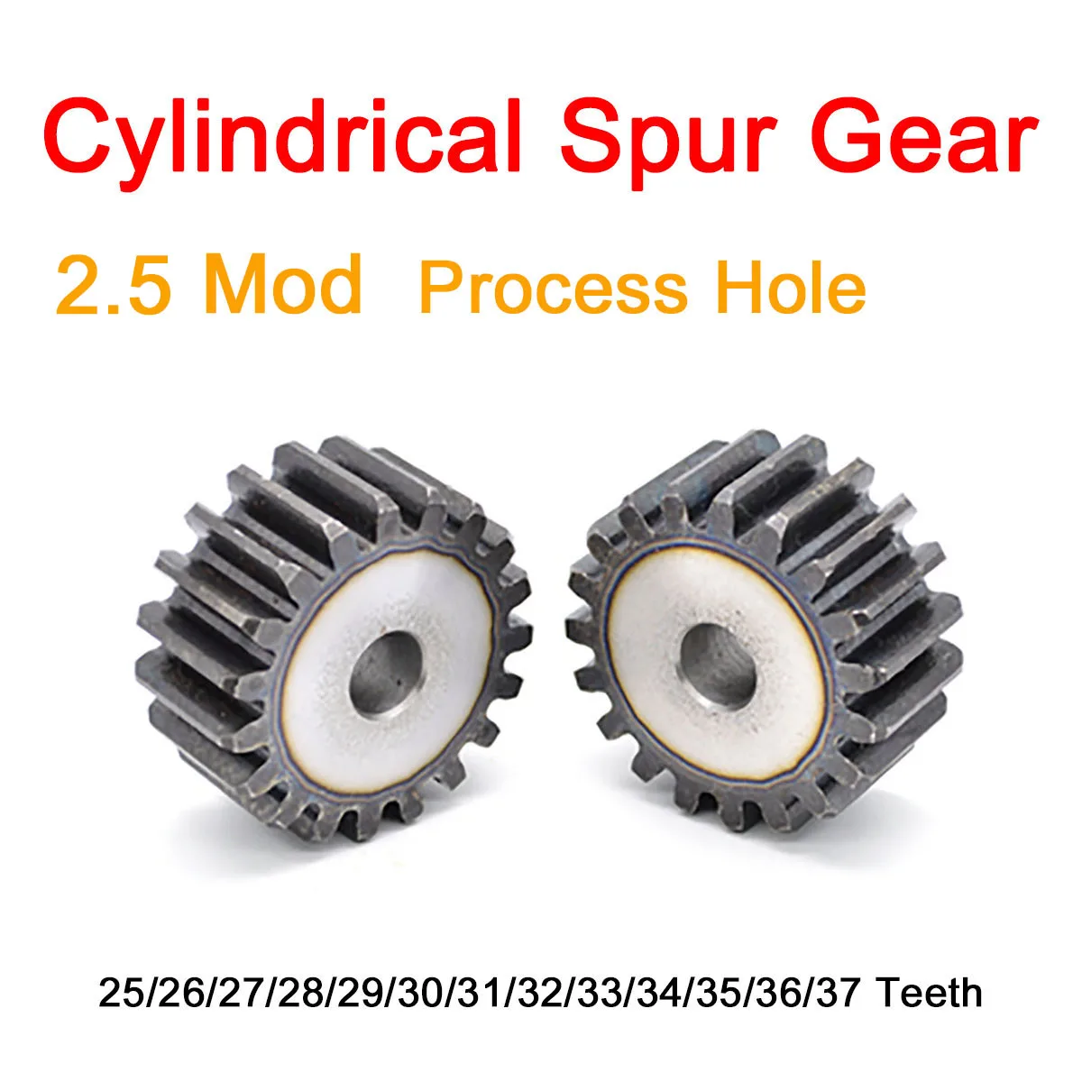 1Pc 2.5Mod Cylindrical Spur Gear 25/26/27/28/29/30/31/32/33/34/35/36/37 Teeth 45# Steel Transmission Gear Tooth Pitch 7.85mm