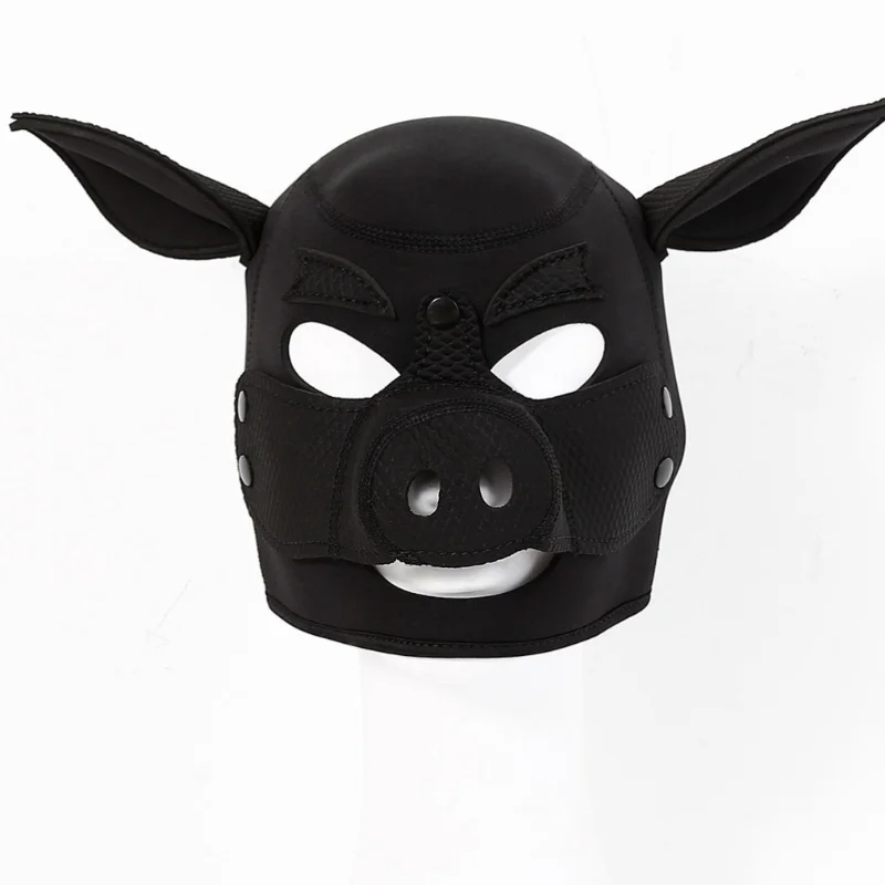 

3D Mould Neoprene Fetish Animal Full Face Mask for Sexy Fetish Masquerade Gay Pig Bondage Cosplay Party Role Play Accessories