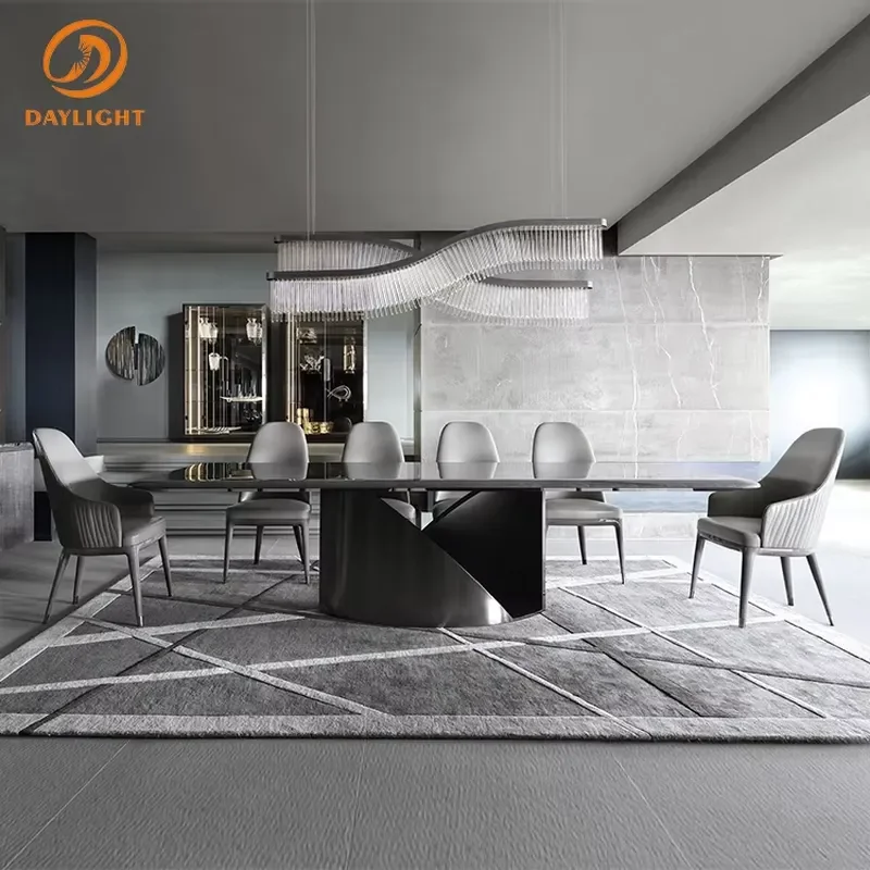 Factory Customization Modern Stainless Steel Base Marble Top Dining Table Stone Design Dining Room Long Table