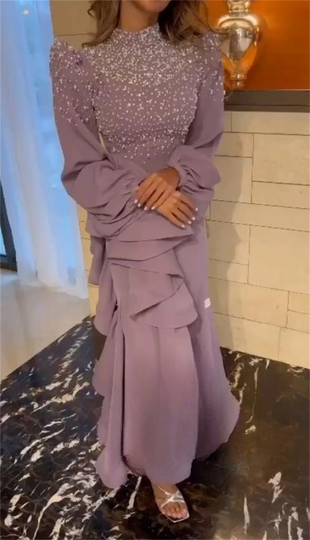 فساتين حفلة موسيقية مخصصة موضة الياقة العالية غمد كوكتيل الترتر أضعاف S مناسبة ثوب مسائي ثوب مسائي للنساء أنيقة p