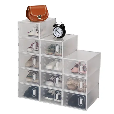 12-Pack Clear Stackable Plastic Shoe Storage Boxes - White