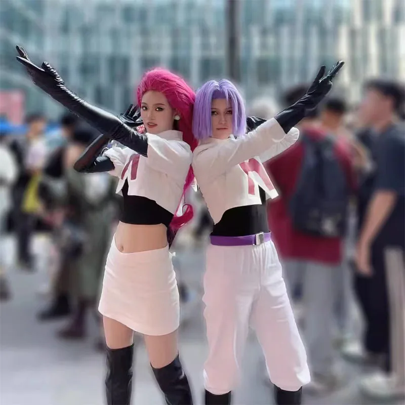 أزياء فريق البوكيمون روكيت التأثيرية مجموعة كاملة من أزياء جيسي موساشي وجيمس كوجيرو أزياء الهالوين التأثيرية للنساء والرجال