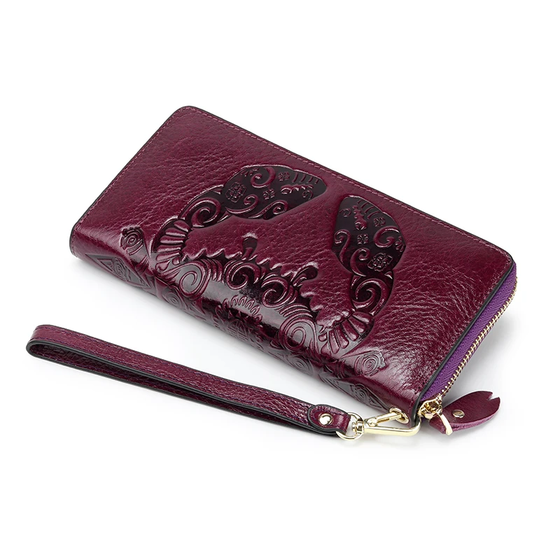 High Quality Genuine Cow Leather Women Long Wallets Crab Embossed Green/Blue/Black Money Collect Card Holder Wallets Clutches