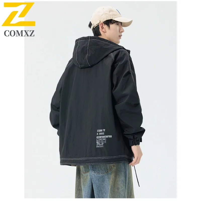 

COMXZ 2025 Mens Jacket Autumn Winter Casual Stand Collar Coat Youth Students Workwear Hooded Trendy Versatile Leisure Outerwear