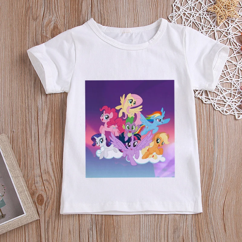 New Fashion Cute Kids Clothes Unicorn Girls Tops Rainbow Horse Girls Tshirt Cartoon Baby Boy Clothes Round Neck Children's Shirt