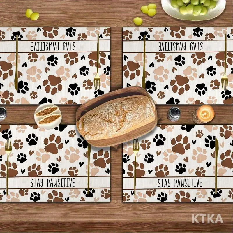 4Pcs, Cute Dog Paw Print Placemats, Best Placemats, Washable, Suitable for Holiday Parties, Home Decor, Kitchen Countertops, Rectangular Dining Rooms, Make Your Dining Room and Kitchen More Beautiful, Birthday Gifts and Housewarming Party Gifts for Family and Friends