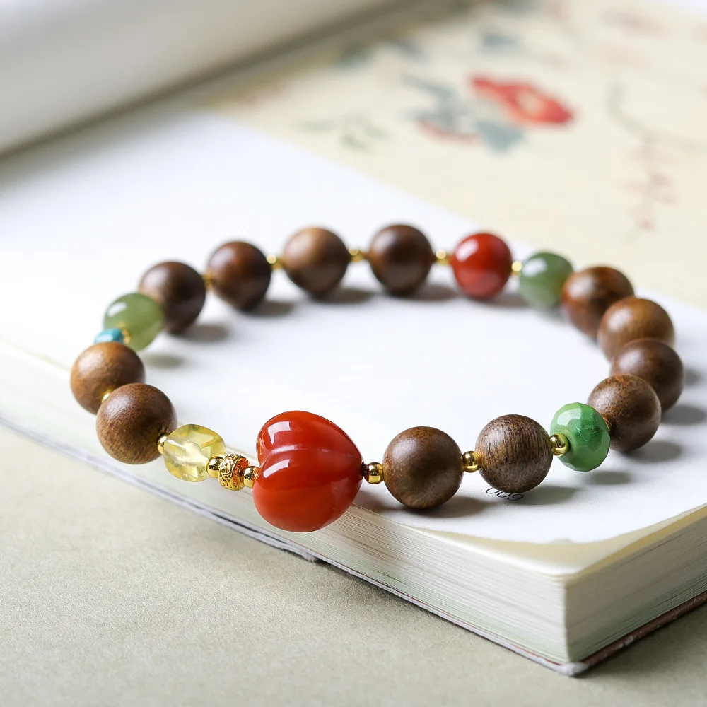 Bracciale a anello singolo in legno affondante cinese verde dal design originale, corde di pesca scoreggia cinese Wushu e Tianyu