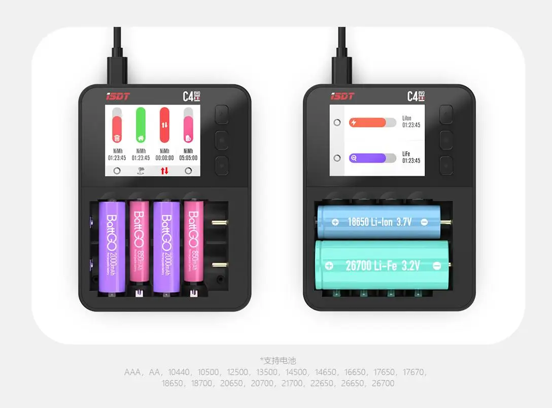 ISDT C4 EVO Smart Battery Charger Type-C QC3.0 Output with IPS Display Screen and Fire Prevention Six Alots Independent Charging