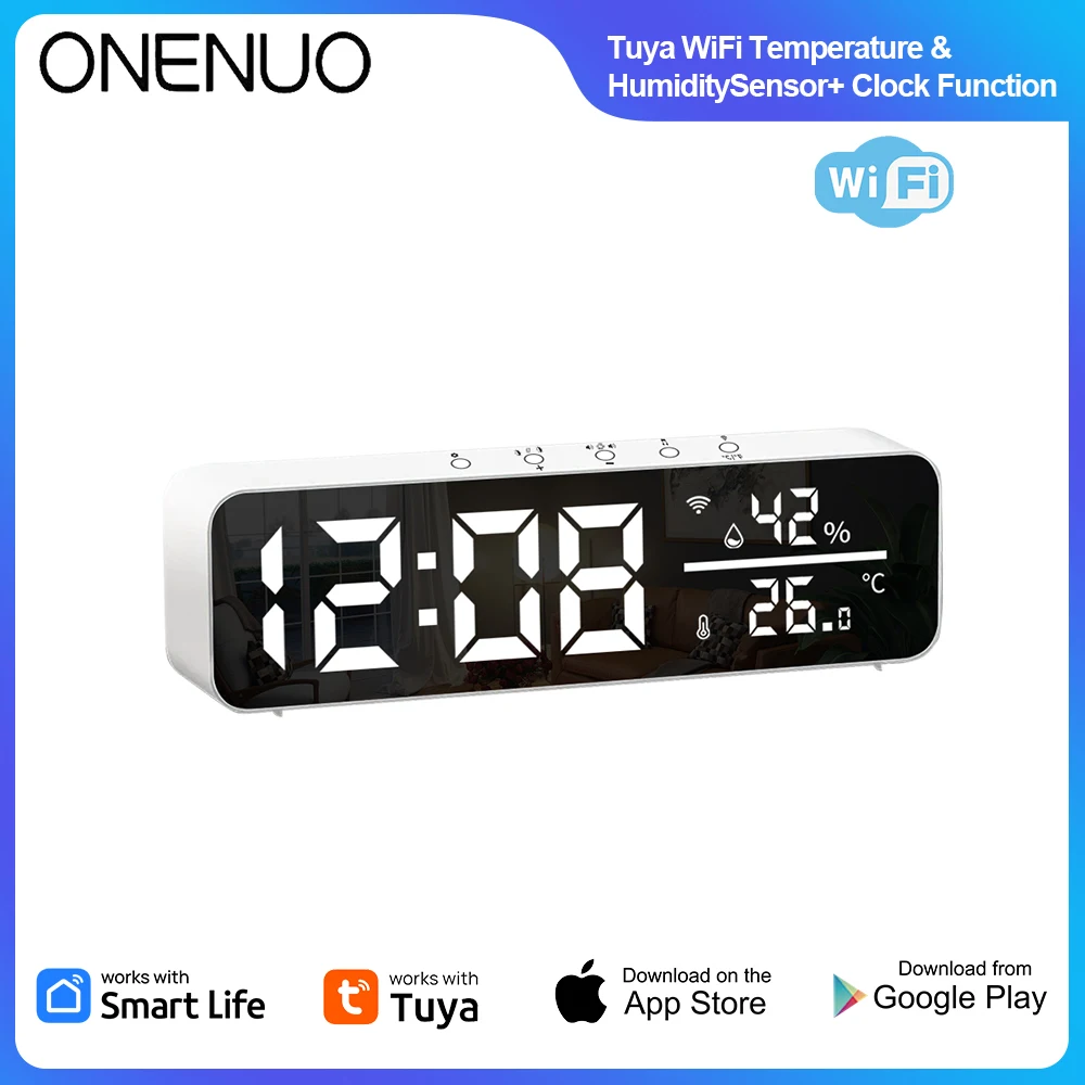 

Tuya WiFi Alarm Clock with Temperature Humidity Sensor LED Screen Smart Life APP Control Works with Alexa Google Home