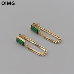 OIMG 316L Stainless Steel Earrings Fashion Punk Hip Hop Gothic Unisex  Chain Green Rhinestone Pendants Gold Color Earrings Women