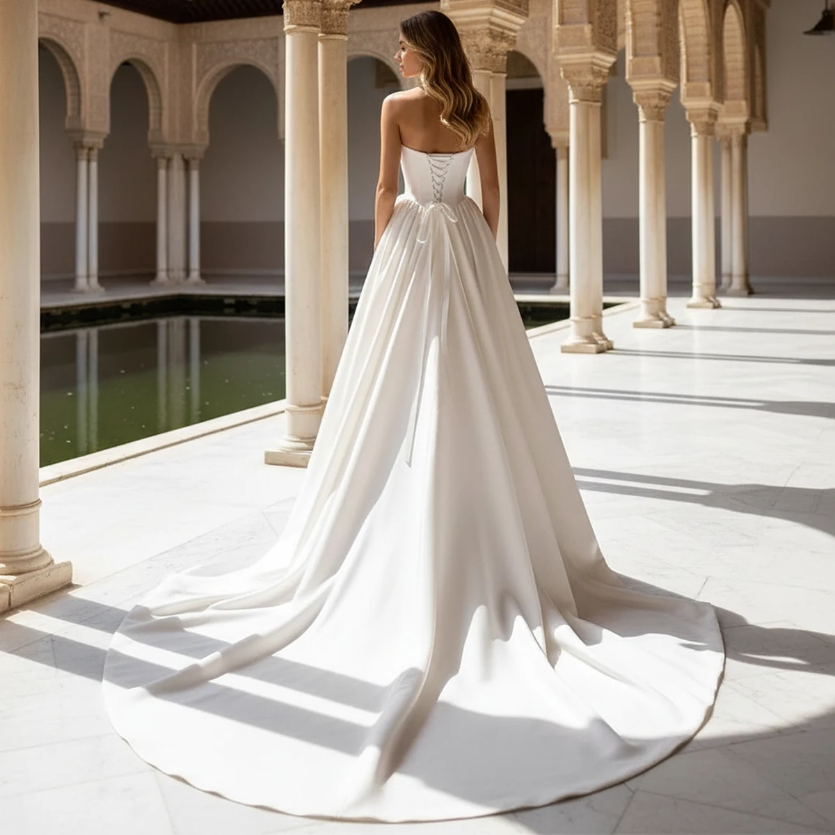 Simple Pleated Sweetheart Wedding Dress Long A Line Ball Gown For Bride Vestidos Novia Strapless Bridal Party Gown For Women image 2