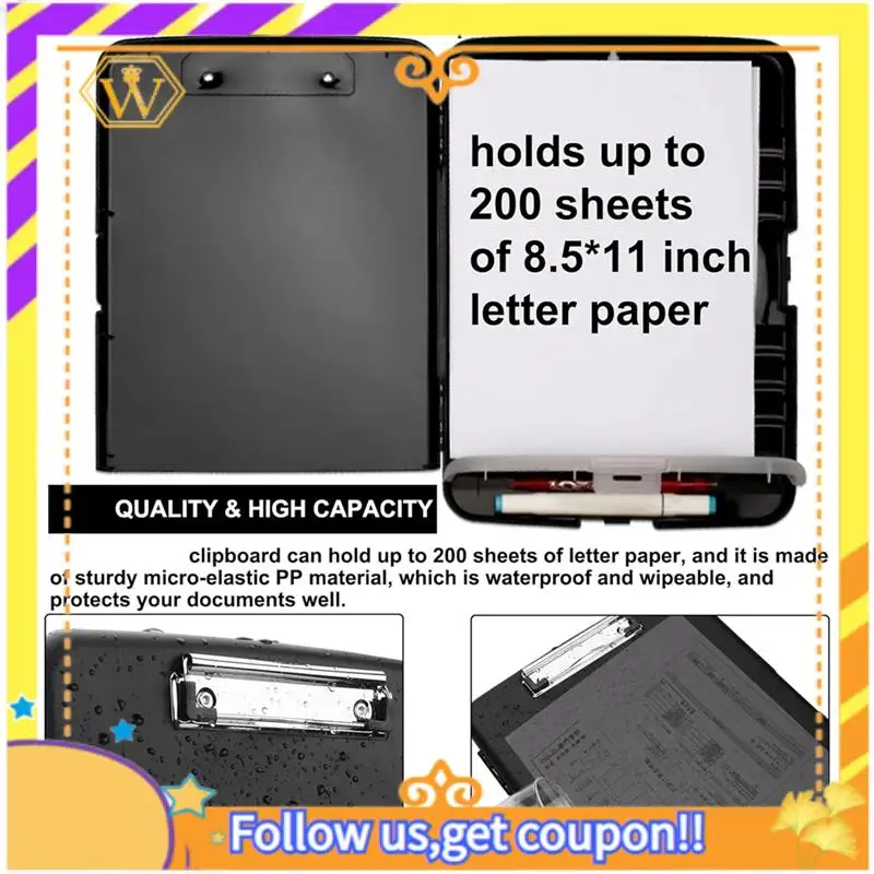 

Latest-Clip Board Organizer Clipboards With Storage Nursing Clipboard Foldable File Folder Plastic Clipboard (Black) Easy Instal