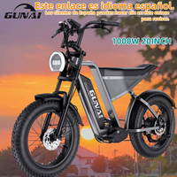 GUNAI-Y 1000W Electric Bicycle 20*4Inch Fat Tire Electric Bike 60KM/H 48V 18AH Battery 7Speed Mountain Adult Bike,100KM Mileage