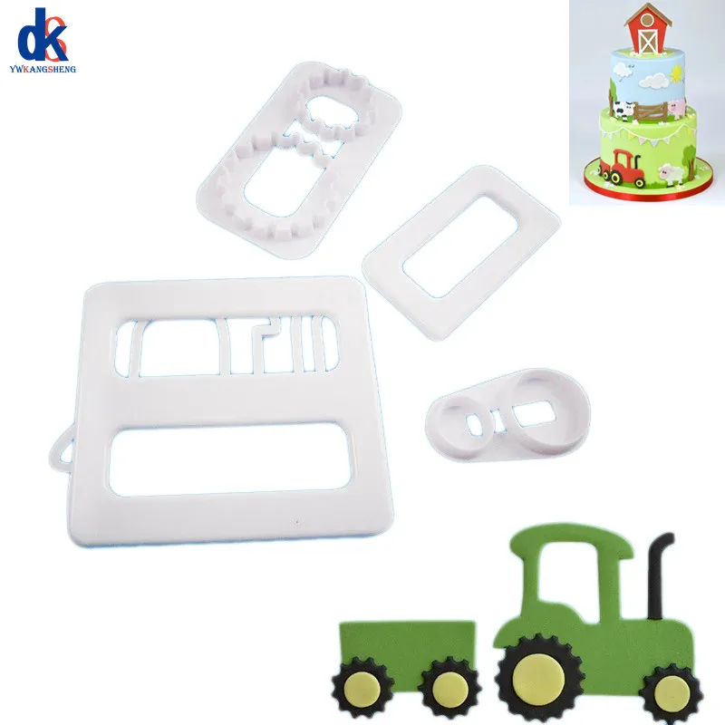 4Pcs/Lot Tractor Car Shaped Biscuit Cutting Molds Cookie Mould Tools Cake Decorating Candy Tools Sugar Printing Die Mold Tool