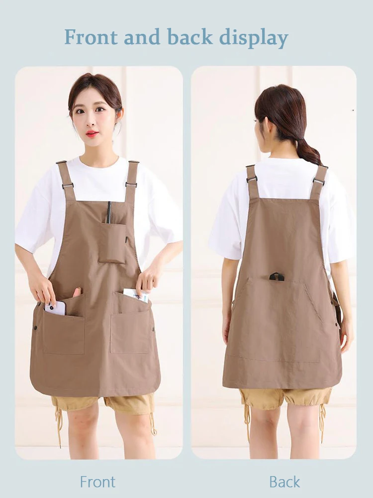 Waterproof Professional Two-Shoulder Work Apron - Multi-Pocket Water-Repellent Design for Bakery Food Service & Milk Tea Shop