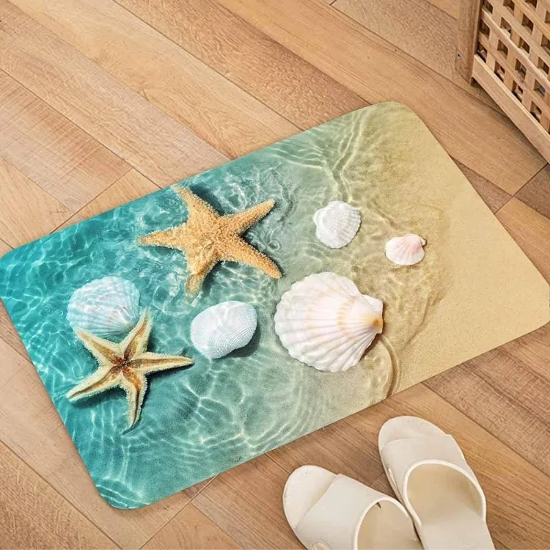 Fußmatte mit Strand-Seestern-Muscheln-Motiv, Strandlandschaft-Druck, Willkommensmatte, weicher, rutschfester Teppich für Zuhause, Wohnzimmer, Schlafzimmer, Eingangsmatte