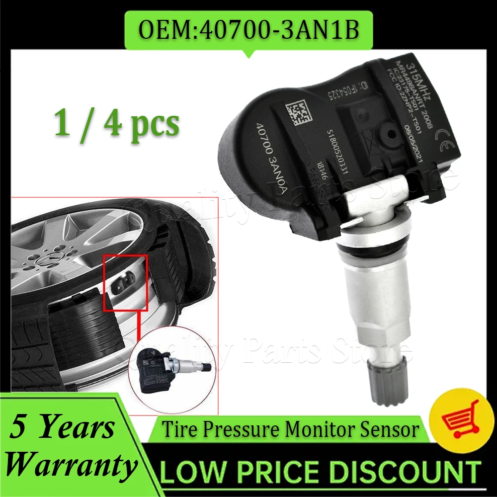 

NEW 1/4PCS Car Tire Pressure Monitor Sensor 315MHz For Nissan Leaf Sentra Versa Versa Note 40700-3AN1B 40700-3AN1A TPMS Sensor