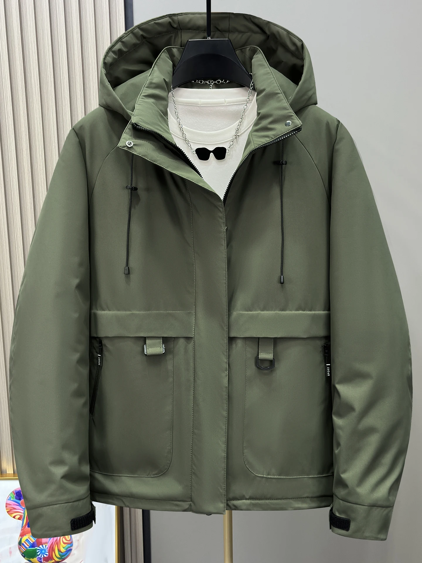 

Мужская хлопковая куртка большого размера, тонкая ветрозащитная теплая верхняя одежда Fce Thiened Two из хлопка, повседневная застежка-молния с капюшоном