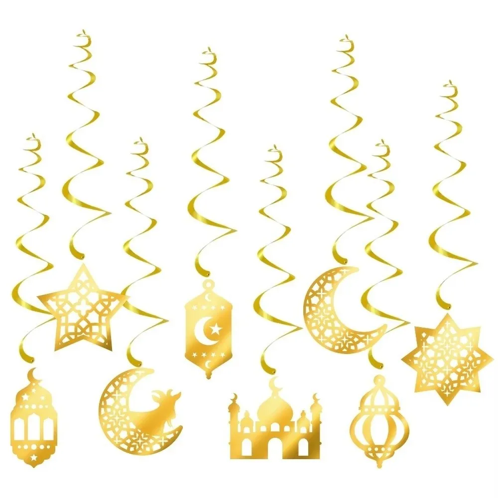 

A Set Gold Black Ramadan Decorations Crescent Moon Elegant Design Islamic Ornaments Traditional Eid Mubarak Decorations