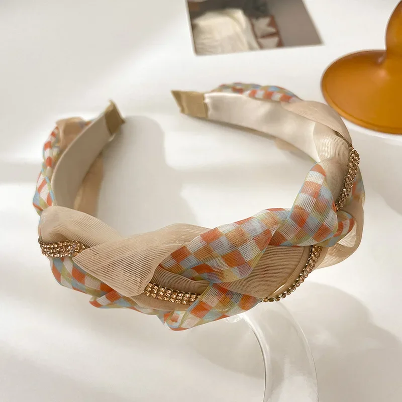 Women's Fashion Organza Plaid Hairband Braided Hair Ties Non-slip Hair Ties Headband New Colorful Hair Hoops Accessories