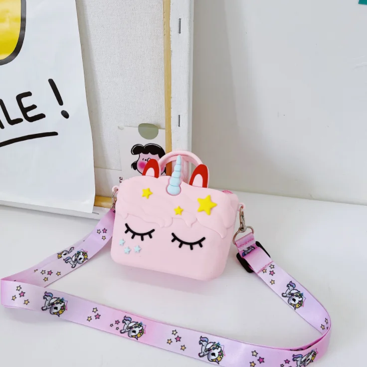 Kids Pioneer Press Shoulder Bag Colorful Unicorn Pattern Square Crossbody Bag Cute Strawberry Coin Purse Children Daily Bag