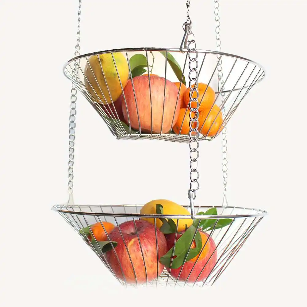

-WSFS Hanging Fruit Basket Iron Art 3-Layer Baskets Fruit Tray Drain Basket Household Fruit Bowl Storage Basket