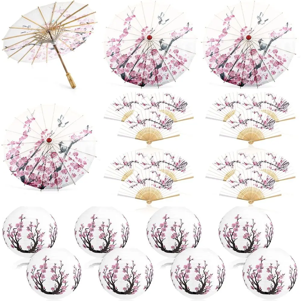 

Roowest 24 Pcs Cherry Japanese Blossom Decor Set Chinese New Year Decorations 4 Oiled Paper Umbrella 8 Japanese Paper Lanterns L