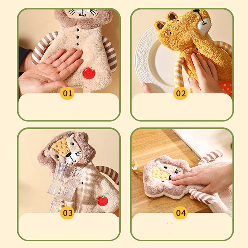 【O】منشف يد معلقة منزلية للأطفال، منشفة حمام مطبخ مخملية مرجانية عالية الجودة ومريحة وصديقة للبشرة