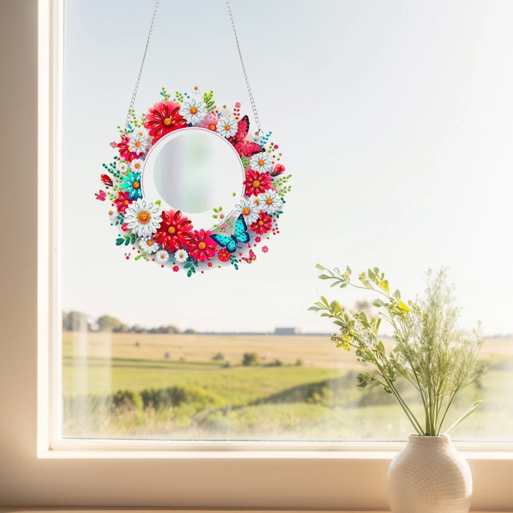 2D Flat DIY Sunflower Butterfly Hanging Mirror Diamond Art Kits Wall Door Decor view 5