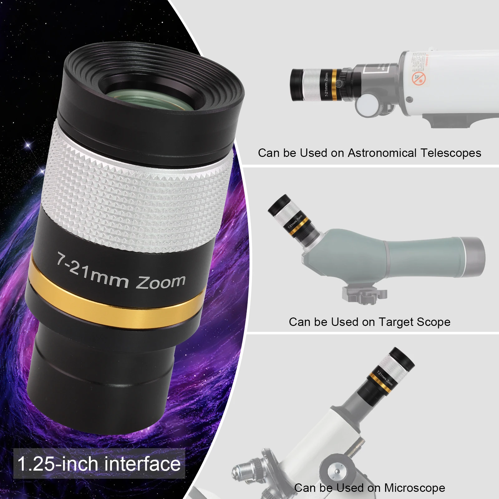 Datyson Astronomical Telescope Magnification Eyepiece Professional 7-21mm Continuous Zoom Eyepiece for Astronomy Observation