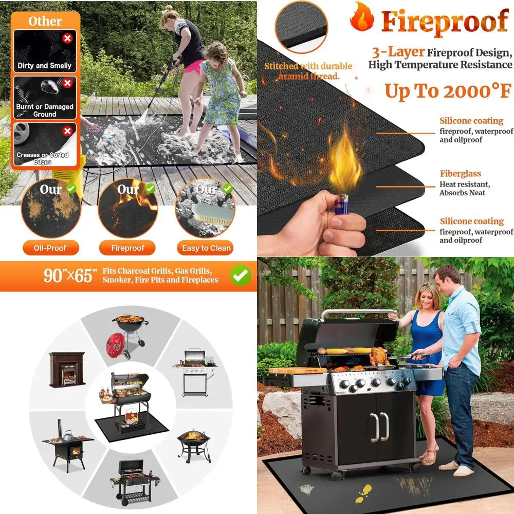 

Коврик для гриля — двусторонний огнестойкий, водонепроницаемый коврик для барбекю 90x65 для уличных грилей и внутренних каминов