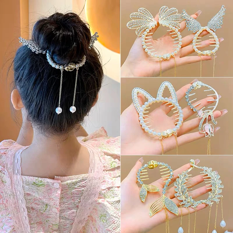 Meatball Rabbit Angel Wings Pearl Rhinestone Tassel Pill Head Ponytail Buckle Hair Clip Female Korean Hair Card Hair Accessories