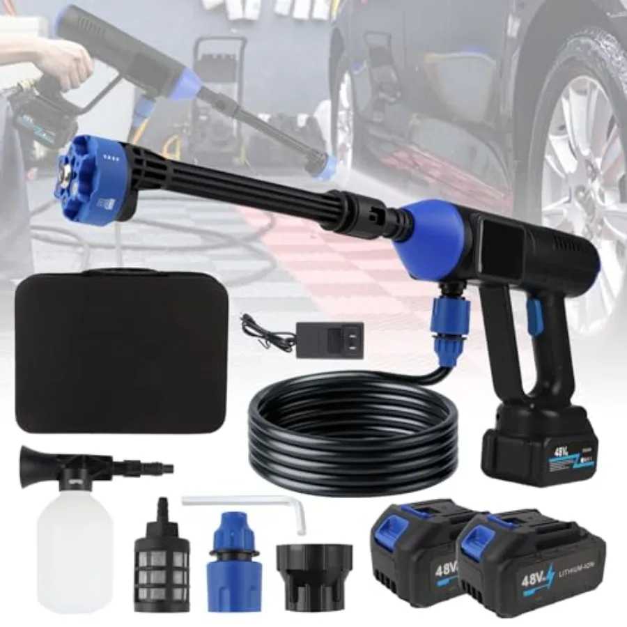 

18000mAh Portable Cordless Pressure Washer800PSI Electric Pressure Washer with Battery Charger 6-in-1 Nozzle 33FT Drain Hose Po