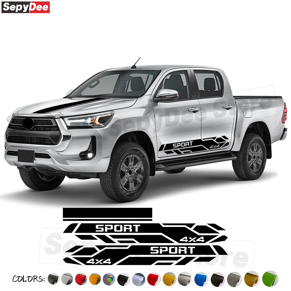 

Пикап грузовик автомобиль капот дверь боковая Наклейка для Toyota Hilux Racing Sport 4X4 Графический корпус полосы наборы Наклейка Автомобильные аксессуары