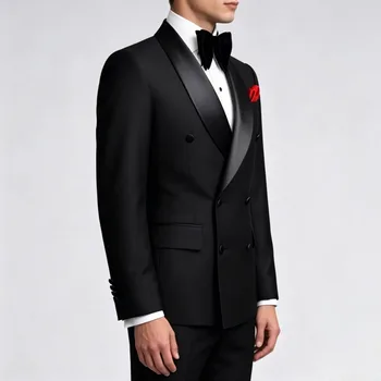 Men Suit Black 2 Pieces Double Button With Black Lapel For Wedding Groom Business Birthday Banquet Work Suit Jacket And Pants 3