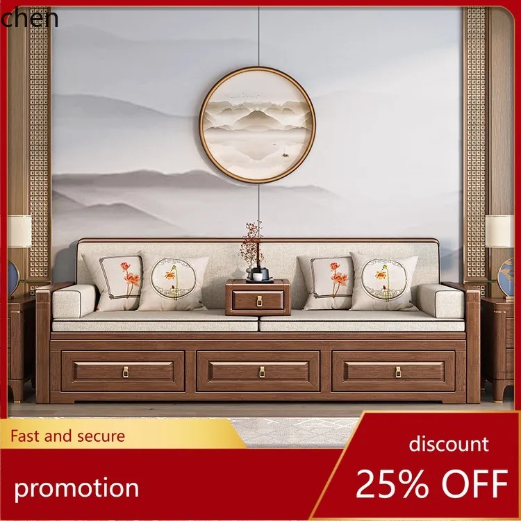 HT New Chinese Style Solid Wood Luohan Bed Living Room Zen Home Sofa Luohan Couch Homestay with Kang Table