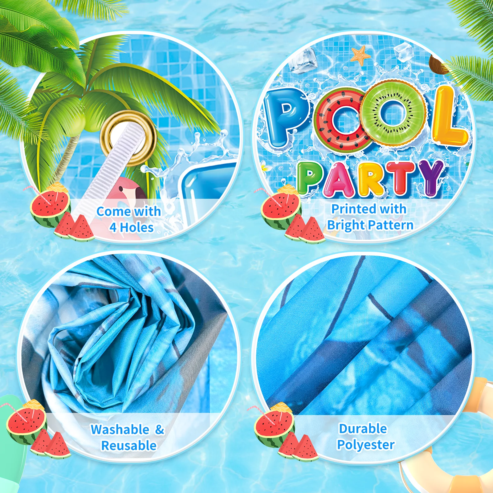 Pool Party Decorations Backdrop with 25 PCS Photo Booth Props - Pool Party Banner 72x44 Inch Summer Pool Party Background