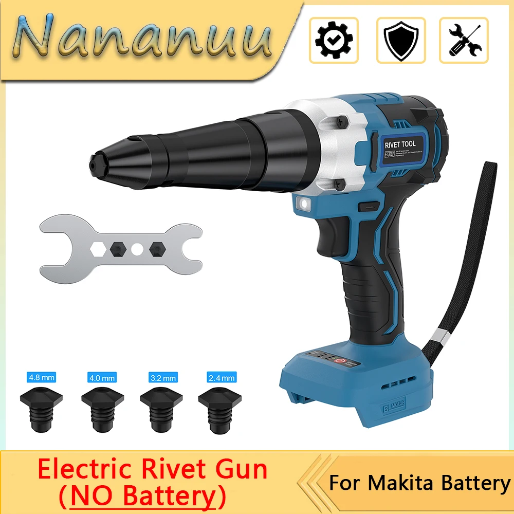 Nananuu Brushless Electric Rivet Gun 2.4~4.8mm Cordless Rivet Nut Gun Drill Insert Automatic Riveting Tool For Makita 18VBattery