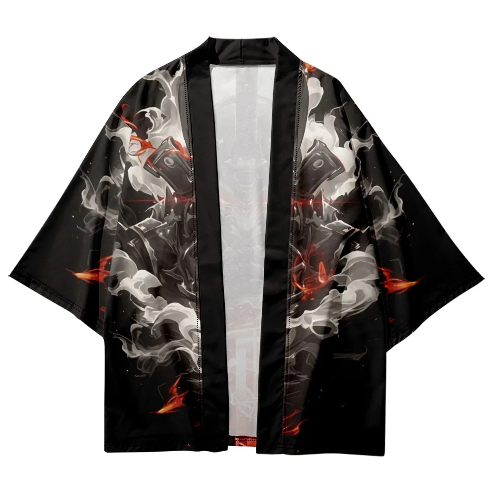 2025 Men Cardigan Haori Japanese Anime Demon Samurai Print Kimono Harajuku Women Beach Yukata Plus Size