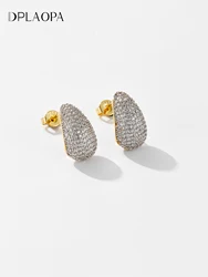 DPLAOPA 925 Sterling Silver Gold Chunky Stud Earring Drop Piercing Pendientes 2024 Fashion Luxury Fine Party Jewelry