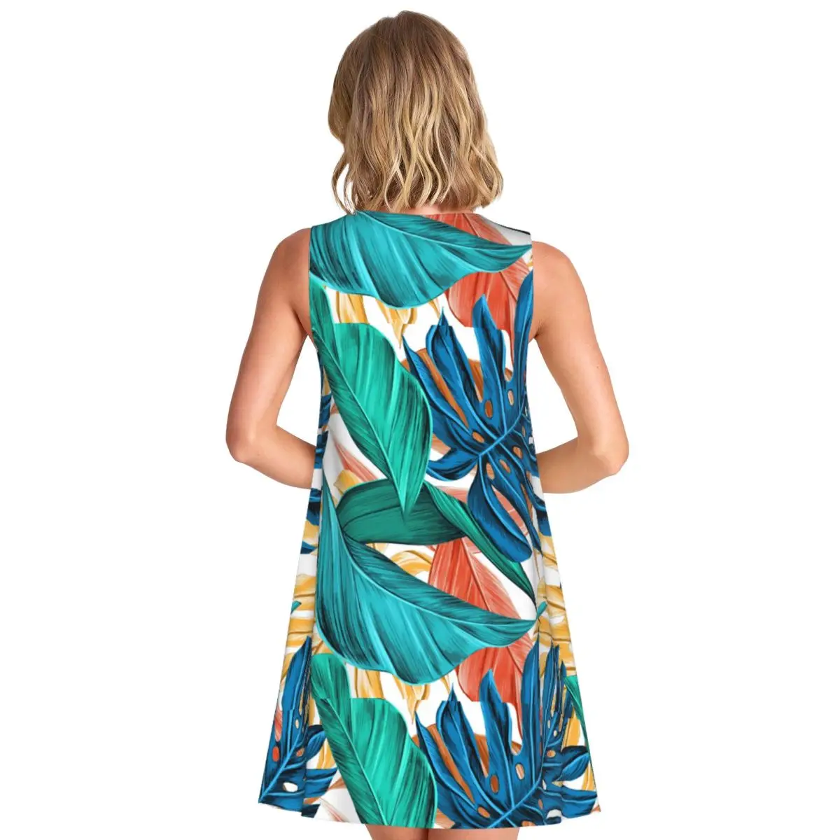 Tropical Leaves Dress Green And Blue Plant Cute Dresses Date Fashion Oversized Casual Dress New Arrival Woman Pattern Clothes
