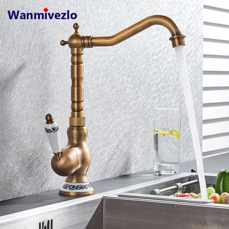 Wanmivezlo Antique Brass Basin Faucet Mixer Tap Brass Washbasin Faucet Single Handle Single Hole Elegant Crane For Bathroom