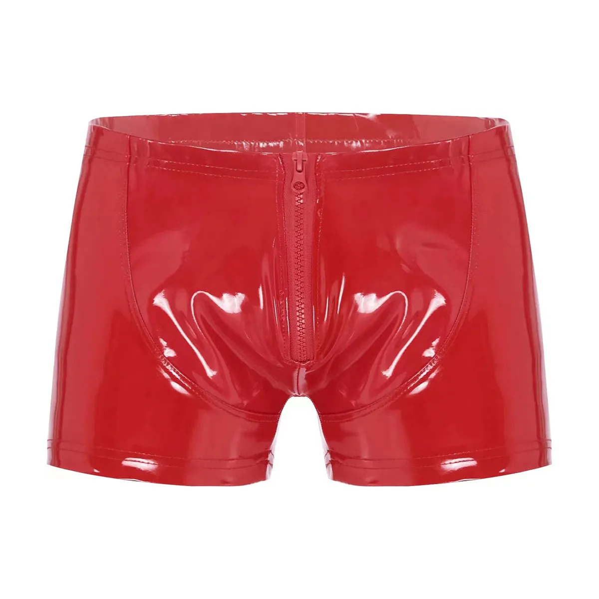 Plus Size Mens Sexy Open Crotch Leather Short Pants For Sex Shiny Latex Shaping Sheath Fetish Boxer Underpants Bulge Pouch Sexi