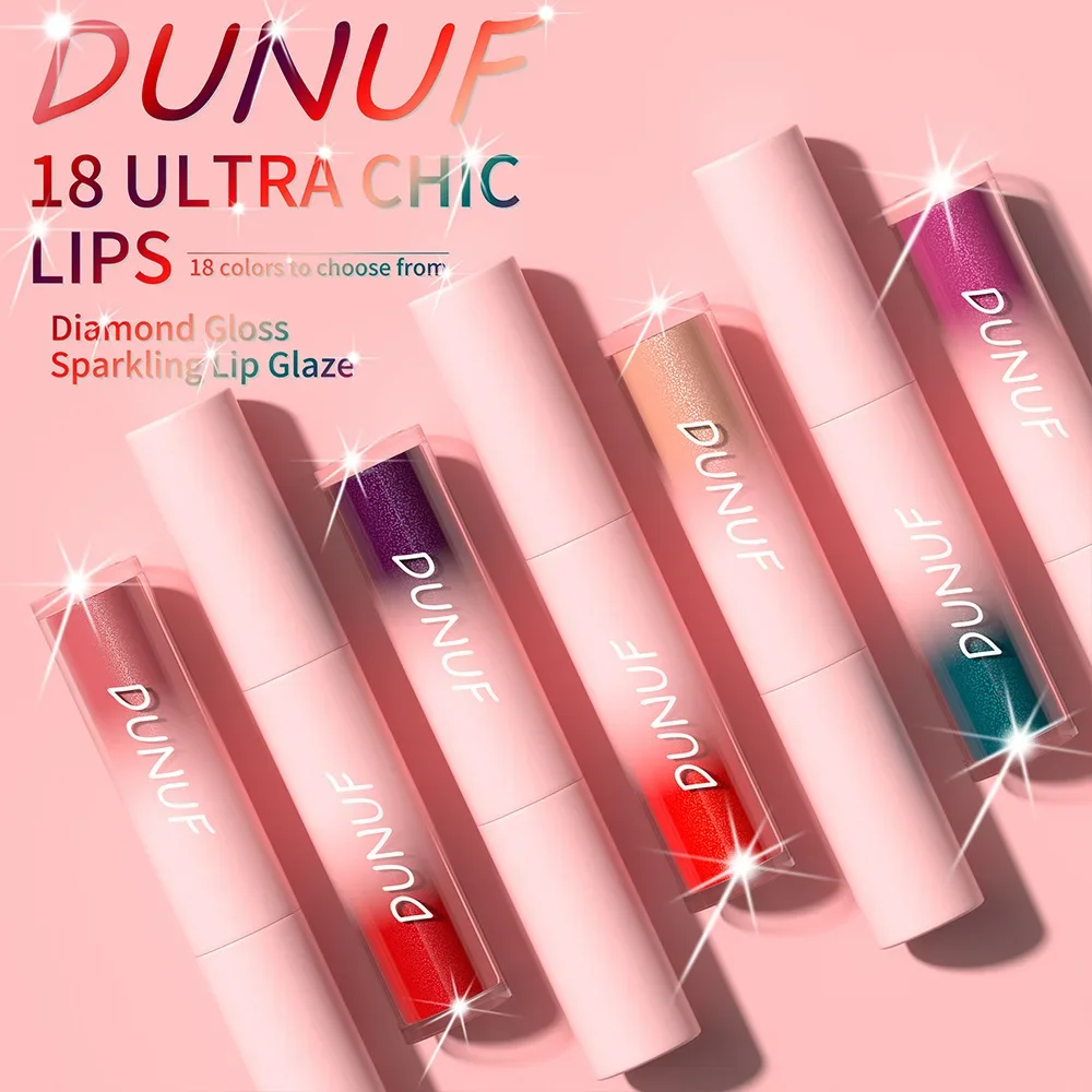 Bestverkopende DUNUF Dazzle Shadow Diamond vloeibare lippenstift lipgloss make-up metallic glitter glad 24 uur slijtage lippenstift lipgloss