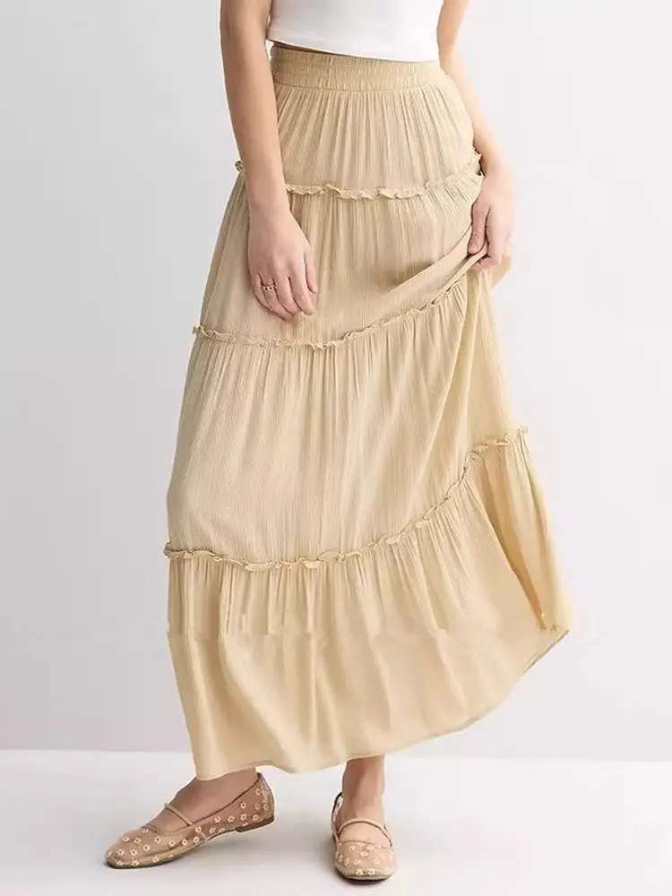 

Ele High Waist A-Line Skirt Breathable Silk f-length Cake Long Skirt Commute Sle Loose Fit Pure Color Summer 2025