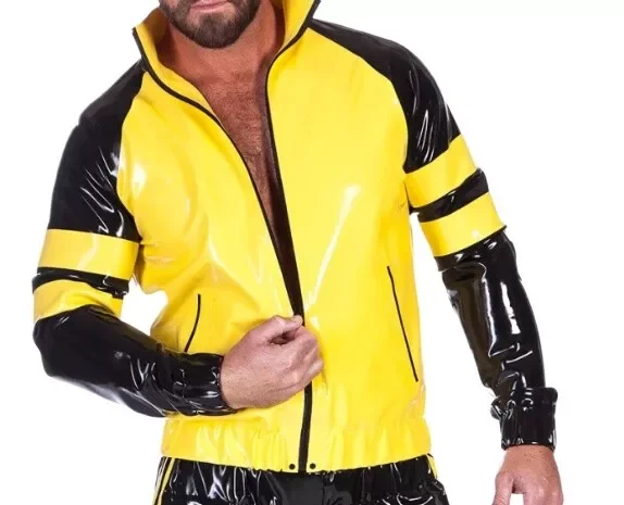 Latex Rubber Cosplay Yellow Coat Cosplay Fashion Sports Top Jacket Unique Party