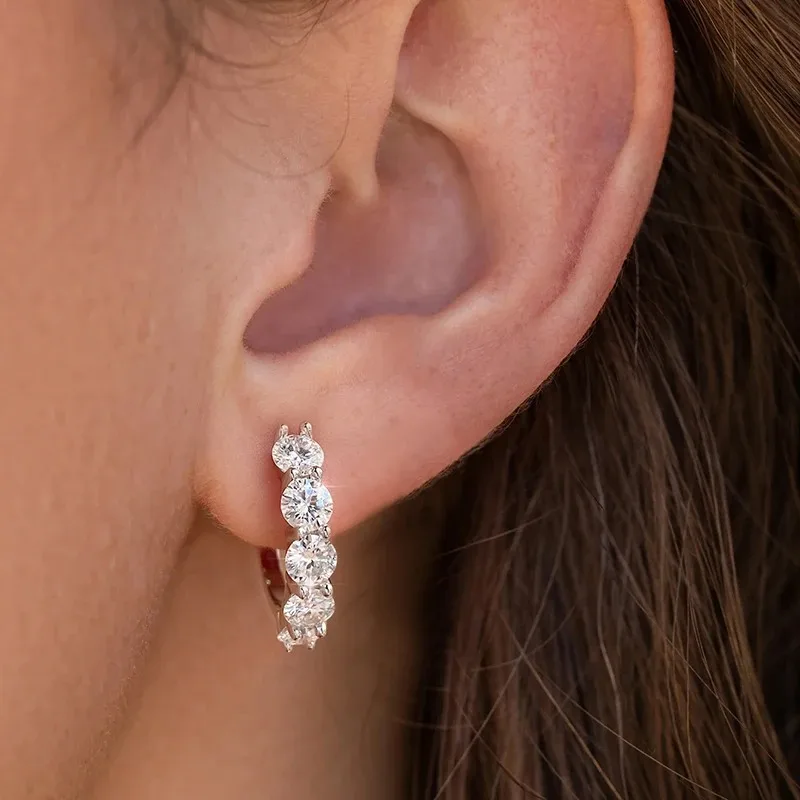 3ct Wedding Moissanite Diamond Hoop Earrings 925 Sterling Silver Plated Platinum Huggie Earring with Luxury Fine Jewelry