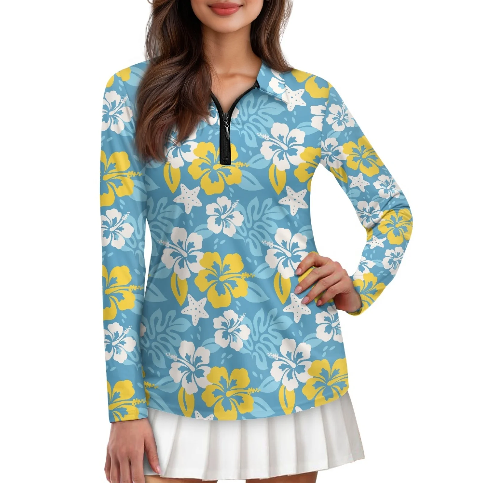 PENSTROLL Flowers Womens Quarter Zip Golf Tops Moisture Wicking Athletic Tops for Tennis Training