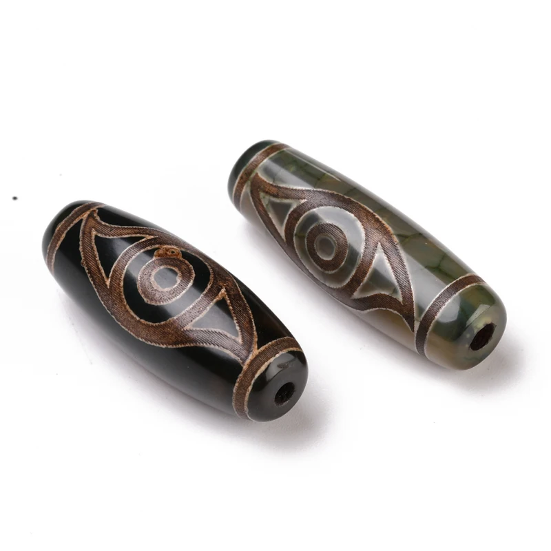 1pc Tibetan Style dZi Beads Natural Agate Beads Dyed & Heated Oval 2-Eye 28.5~32x10~12.5mm Hole: 1.5~3mm